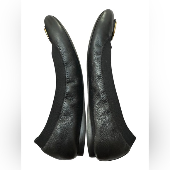 Tory Burch CAROLINE 2 Elastic/Leather Ballet Flats Gold Logo, black SIZE 8M - Picture 5 of 9